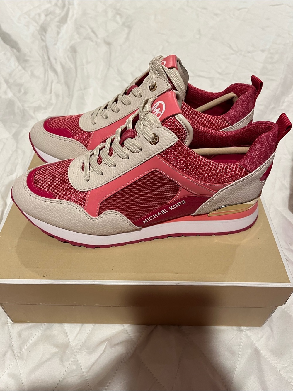 Michael Kors Red, Pink & Beige Women's Platform Sneakers